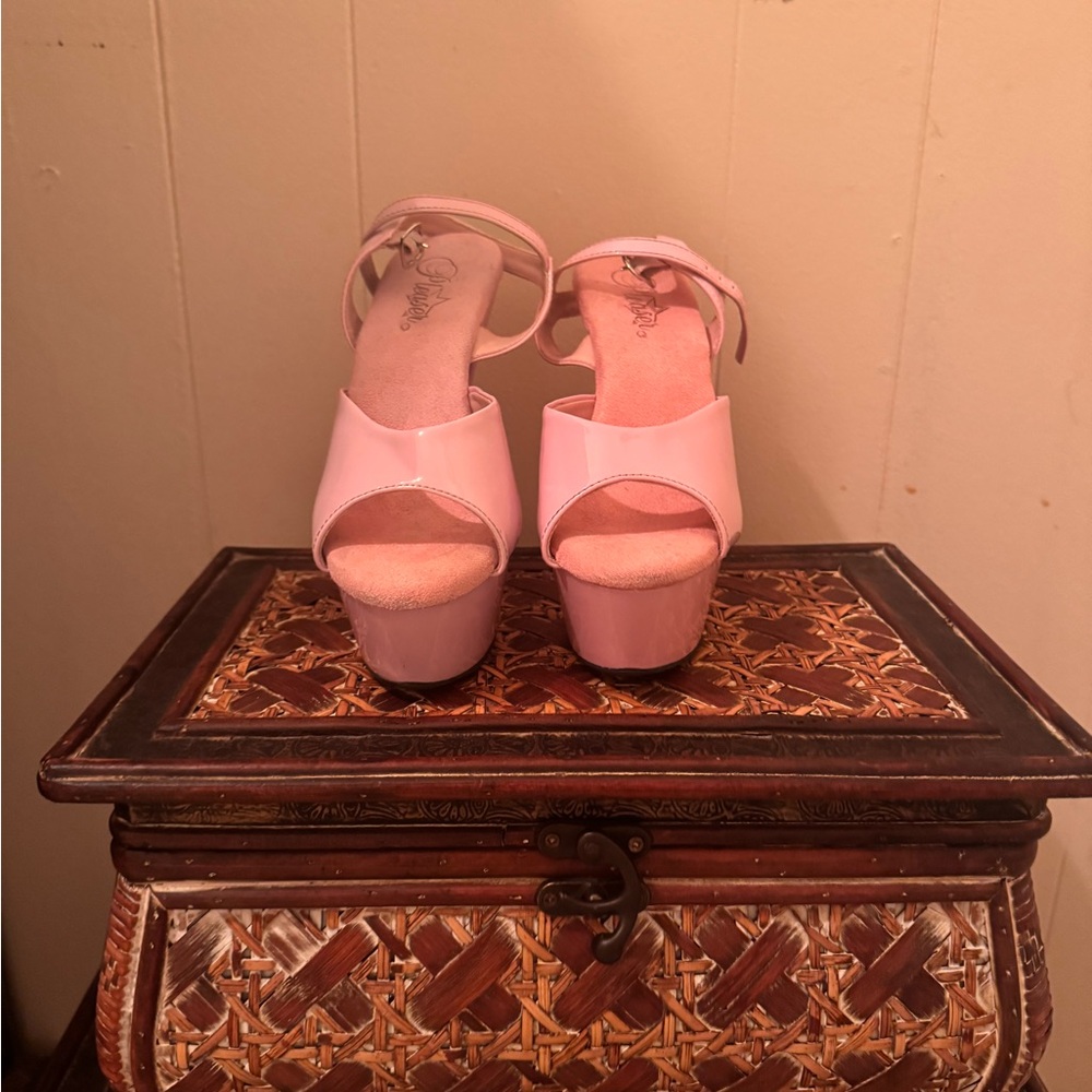 Pleaser heels, baby pink, cushioned sole, worn once